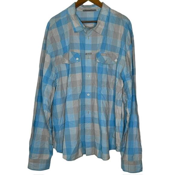Marithe Francois Girbaud Blue Plaid Print Button Long Sleeve Shirt 4XL Men - Picture 1 of 8
